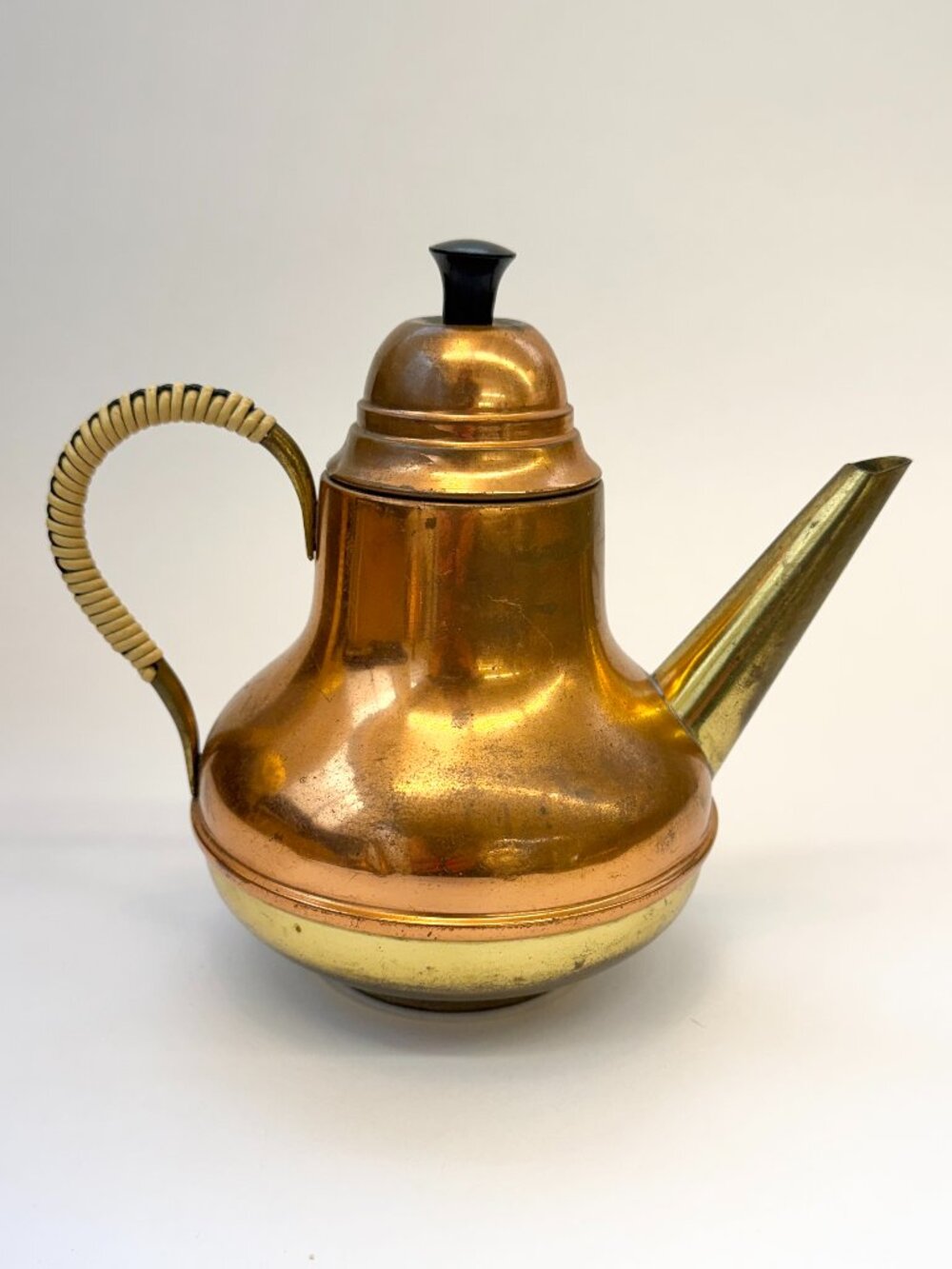 Vintage Copper & Brass Teapot with Wrapped Handle